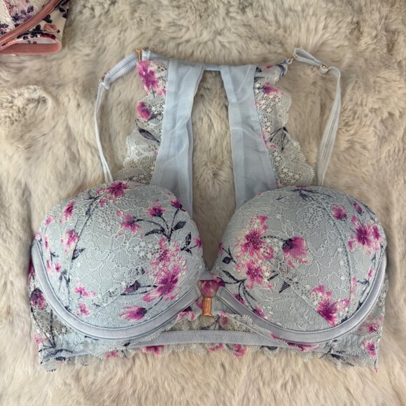 Pink By Victorias Secret Floral Lace Racerback Push-Up Bras Set Of 2 Sz 32D - Picture 6 of 10